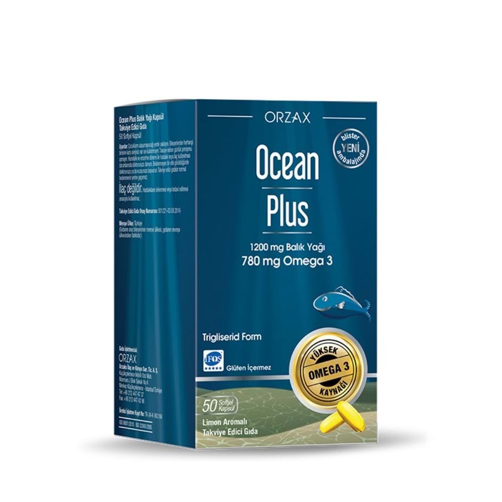 OCEAN PLUS 1200 MG 50 KAPSÜL KONSANTRE BALIK YAĞI LİMON AROMALI